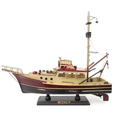 Imagem de NAUTIMALL Jaws Orca Modelo Navio de Madeira Barco de Pesca com Tubarão Pré-Montado Acabamento Antigo Decoração de Veleiro (Orca - 38 cm)