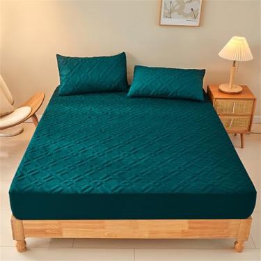 Imagem de Protetor de colchão impermeável, de algodão duplo, respirável, macio, para colchão de 15 a 45 cm, lavável sem ruído, capa de colchão para quarto, hotel (verde, Queen)