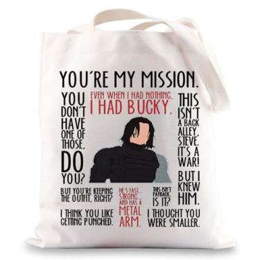 Imagem de BWWKTOP Bucky Tote Bag Superheros Barnes Fans Gift Even When I Had Nothing White Wolf Bolsa de ombro Bucky Merch, You're My Mssion, One Size, Ajuste