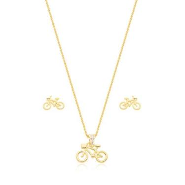 Imagem de Conjunto Colar e Brincos Bicicleta Banhado a Ouro 18k - Atraktiva Joia