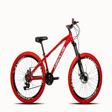 Imagem de Bicicleta Aro 26 Absolute Brutus Vermelho Câmbios Shimanos 21v Com Pneu Vermelho E Suspensão Brutus