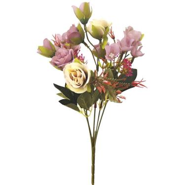 Imagem de Buquê Artificial Misto Rosa e Hortência X5 Decorativo