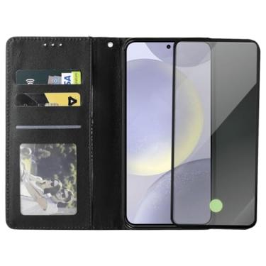 Imagem de Capinha Carteira Flip com Película 3D Privacidade Compatível Samsung Galaxy S24, Preta, Compartimentos para Cartões