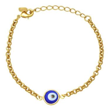 Imagem de Pulseira Elos Português com Olho Grego Folheado em Ouro 18K Softjoias