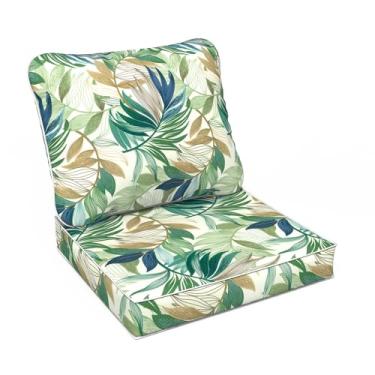 Imagem de LVTXIII Conjunto de almofada de assento profundo para área externa e assento de pátio, almofada de cadeira sazonal com capa removível e fivela ajustável para casa e jardim, 56 x 56 x 10 cm, verde