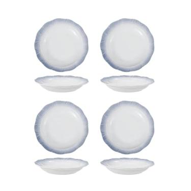 Imagem de Conjunto de tigela e prato com padrão de renda criativo e personalizado, tigela de sopa de cerâmica de arroz simples para casa - disco de renda de 20 cm - 4 pacotes