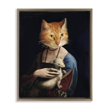 Imagem de Stupell Industries Retrato histórico gato marrom flutuador tela emoldurada arte design de parede por Alicia Longley, 25 x 31