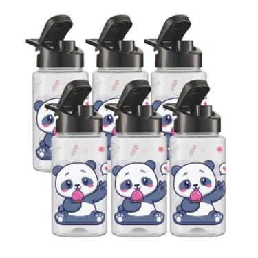 Imagem de Kit 6 Garrafa Infantil 500ml Água Plástico Squeeze Escola Viagem Lembrancinha (Panda)