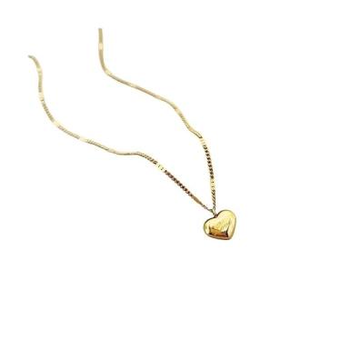 Imagem de Dark Water Collections Colar com pingente de coração gravado em ouro 18K com corrente cubana de 39,4 cm alternando com corrente plana, One Size, Aço inoxidável, Sem Pedra Preciosa