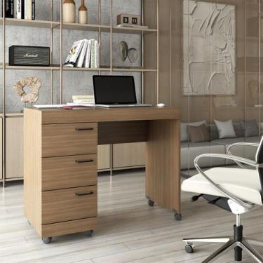 Imagem de Mesa Escrivaninha Aspa 3 Gavetas Castanho - Panorama Móveis, Marrom, M