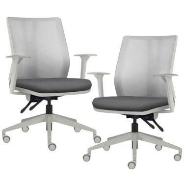 Imagem de Kit 2 Cadeiras De Escritório Giratória Diretor Flow F02 Base Cinza Crepe Grafite - Lyam Decor
