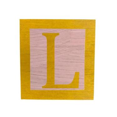 Imagem de Cubo Rosa Letra Amarela com Aplique Festa Chá de Bebê Decoração 8x8x8 