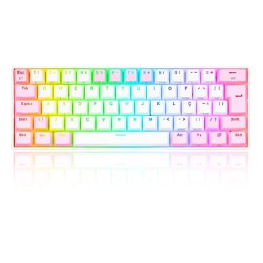 Imagem de Teclado Mecânico Gamer Redragon Draconic RGB Switch Brown ABNT2 Branco Rosa K530WP-RGB-PRO PT-BROWN