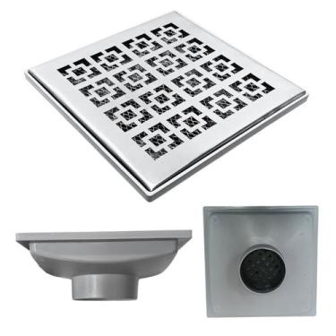Imagem de Ralo Quintal 20x20 Inox 304 modelo Dubai Coletor Cinza Saída 75mm e 2 