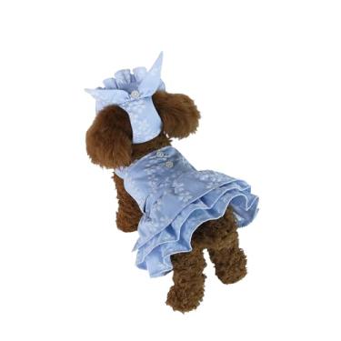 Imagem de INGSIST Roupa feminina com babados e flores azuis para cães tamanho PP P M G GG