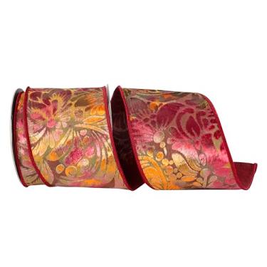Imagem de Reliant Ribbon Grand Floral Velvet Burn Out Deluxe Dupioni Backed Fita de borda com fio, ferrugem