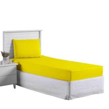 Imagem de Jogo Lençol Roupa Cama Infantil Solteiro 2 Pçs Fronha Elastico Liso Simples Quarto Criança Amarelo