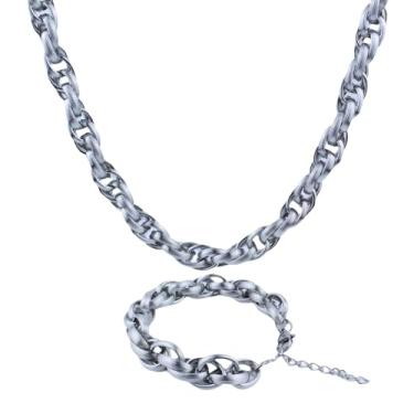 Imagem de Joddfly Conjunto de colar e pulseira de corrente de aço inoxidável masculino, elo oval escovado polido 316L, Standard size, Aço inoxidável, Sem Pedra Preciosa