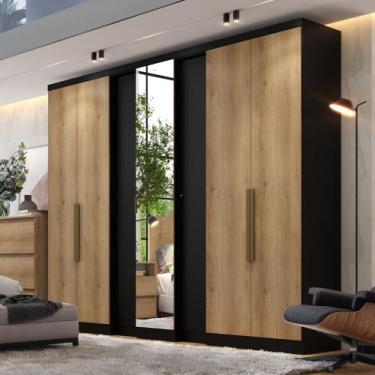 Imagem de Guarda Roupa Casal Selecto Plus Glass 7 Portas com Espelho THB, Preto 