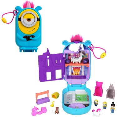 Imagem de Playset Polly Pocket Minions Compact com brinquedo de boneca e unicórnio