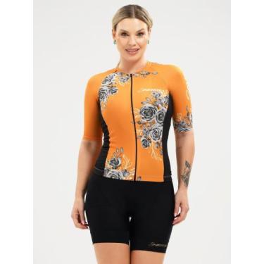 Imagem de Camisa Para Ciclismo Feminina Flowers Laranja Savancini (3306), M