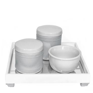 Imagem de Kit Higiene Bebê Bandeja Espelho Porcelanas Prata Prateado