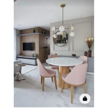 Imagem de Mesa de Jantar Cone Base Mel com Tampo Redondo de Vidro 100cm Branco **SOMENTE A MESA**