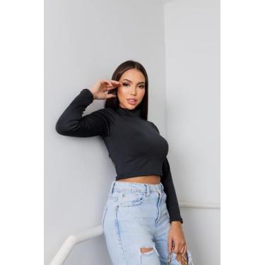 Imagem de Cropped Gola Alta Manga Longa  Cropped de Inverno Manga Comprida - Mod