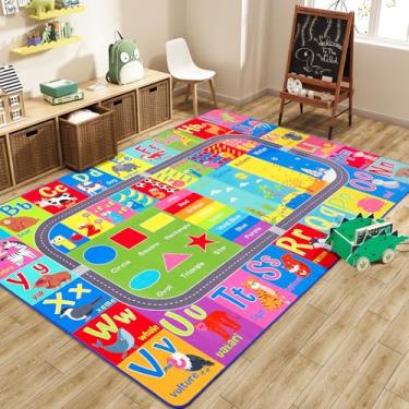 Imagem de HOMORE Tapete infantil, tapetes educativos para quarto, coleção infantil, tapete ABC para aprender alfabeto, números, cores, estações e palavras de animais, tapetes de brincar para sala de aula, 9,5 x