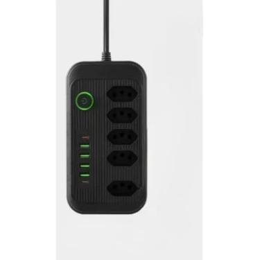 Imagem de Filtro De Linha Régua Extensão 5 Tomadas 4 Usb 2tipc(Preto)