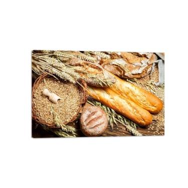 Imagem de BMZFYBS Impressões de arte de parede em tela de cozinha - imagens de sala de jantar decoração de parede - Pão e trigo 7-natureza morta pintura vintage para sala de estar pronta para pendurar tela