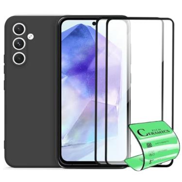 Imagem de Capa Protetora Aveludada + 2 Películas de Proteção em Cerâmica Anti-Impacto para Samsung Galaxy A55, Preto