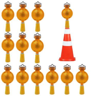 Imagem de Sinalizador Viario Solar Kit 12 Uni Segurança Sinalizaçao Cone Estrada