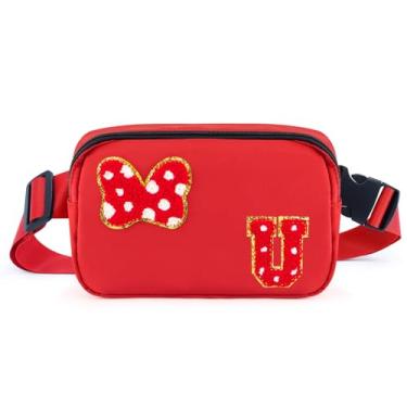 Imagem de Pochete com laço com letra inicial de chenille, bolsa tiracolo impermeável para parque, presentes de aniversário de Natal para adolescentes, meninas, mulheres, crianças, adultos, bolsa de cinto fofa