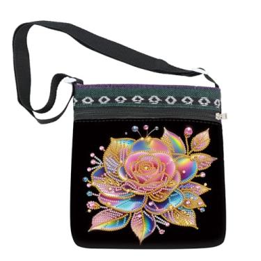 Imagem de Bolsa de ombro com pintura de diamante DIY 5D para adultos - Arte de strass de cristal em forma especial, kit de mão de mão de mão de mão de mão de mão de mão com design rosa, alça ajustável, bolsa