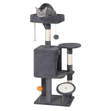 Imagem de FourFurPets Árvore para gatos, 100 cm para gatos em ambientes internos, torre para gatos pequenos com poste arranhador, condomínio de vários níveis para gatos com poleiro alargado para gatinhos