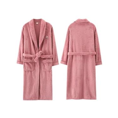 Imagem de LVTFCO Roupão de dormir feminino outono e inverno pijama de veludo coral grosso longo roupão de banho quente flanela roupa de casa, rosa - M