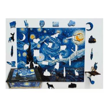 Imagem de Quebra-cabeça 3d Madeira Noite Estrelada Van Gogh - Guto Wood Arts