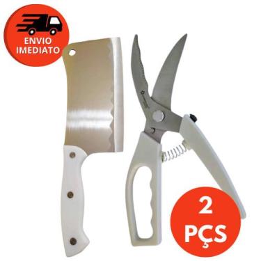 Imagem de Kit 02 Pç Tesoura Trinchante Multifunções Cortar Aves Peixe Carne E Cu