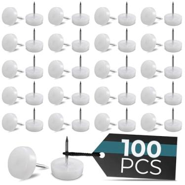 Imagem de Pregas de nylon para móveis – 100 peças de protetores de chão para cadeiras – Cadeira de nylon de 18 mm desliza com cabeça de deslizante branca para unhas, Pés de mesa de cadeira protetores para unhas