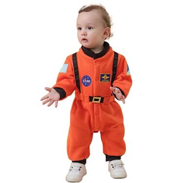Imagem de OLLULL Fantasias de astronauta para bebê, terno espacial unissex infantil, macacão de fantasia de piloto para fantasia de Halloween (laranja, 12 a 18 meses)