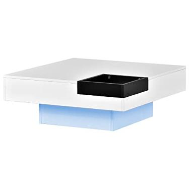 Imagem de Mesa de centro de LED, mesa de centro moderna com luzes LED de 16 cores, quadradas, mesas de centro para sala de estar, escritório, branca, conforme mostrado, tamanho único