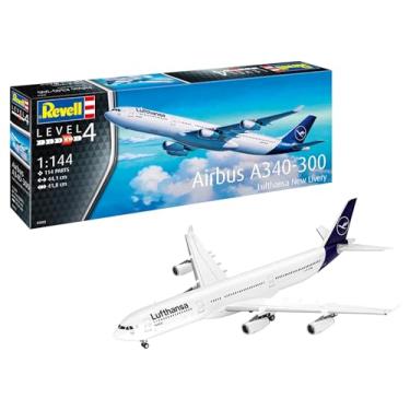 Imagem de Revell Model Making I A340-300 Lufthansa New Livery I Kit de construção I Escala 1:144 I 112 peças I Kit DIY de 12 anos I Modelo de aeronave detalhado com tinta autêntica