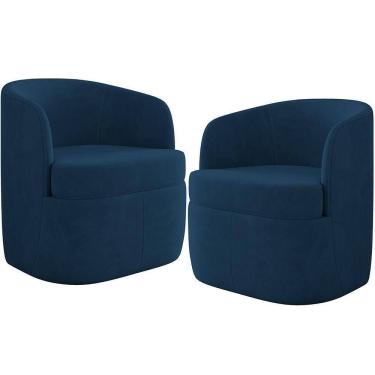 Imagem de Kit 02 Poltronas Decorativa Giratória Para Sala De Estar Siena K01 Veludo Azul Marinho - Lyam Decor