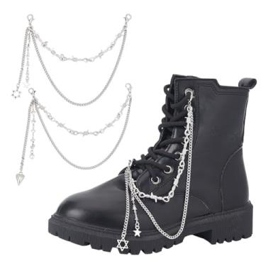 Imagem de HOBBIESAY 4 peças de corrente de platina com coração estrela espinho cravado corrente estilo punk sapatos removíveis pingentes gótico metal espinho decorações para tênis, botas, acessórios de moda DIY