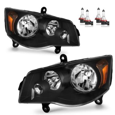 Imagem de Vizotae Conjunto de faróis para Dodge Grand Caravan 2011-2020, para Chrysler Town Country 2008-2016, farol alto/baixo com lâmpadas, lado do passageiro e do motorista