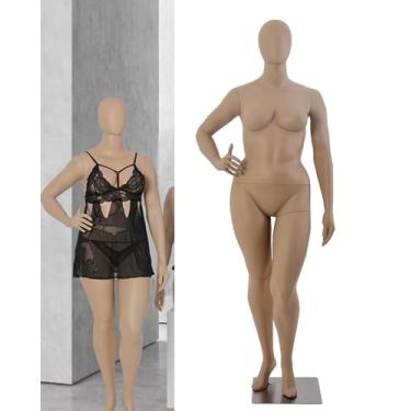 Imagem de SGeneE Manequim feminino plus size, curvilíneo, forma de vestido removível, corpo inteiro, plástico, manequim de exibição realista com suporte de metal, posse a
