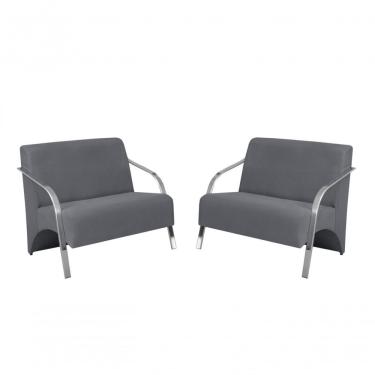 Imagem de Kit 2 Poltronas 2 Lugares Vênus Braço Alumínio Suede