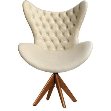 Imagem de Cadeira Decorativa Com Capitonê Big Egg Bege Giratória Madeira