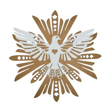 Imagem de Enfeite De Parede Símbolo Pomba Espirito Santo (30x30)- Branco/mdf Cru